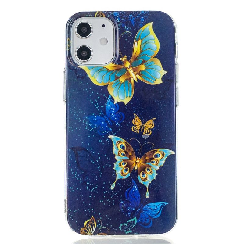 Deksel for iPhone 12 Mini Mørkeblå Fluorescerende Sommerfugleserie