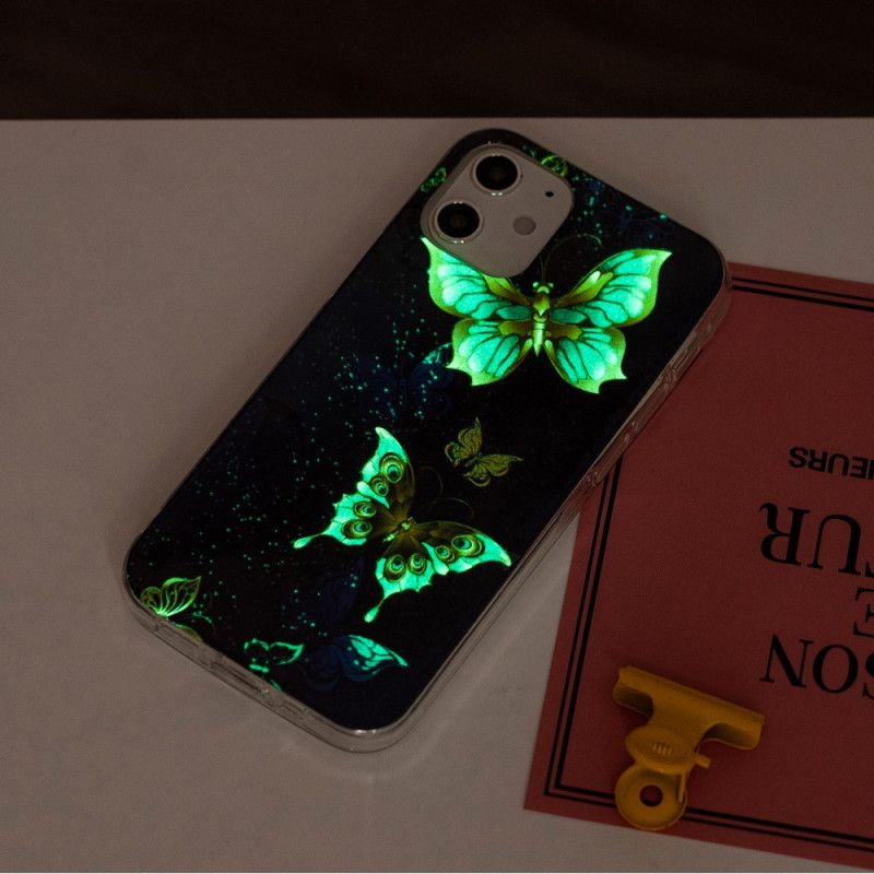 Deksel for iPhone 12 Mini Mørkeblå Fluorescerende Sommerfugleserie