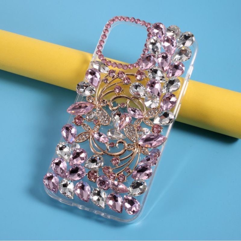 Deksel iPhone 12 Mini Lyseblå Silikon Og Rhinestones