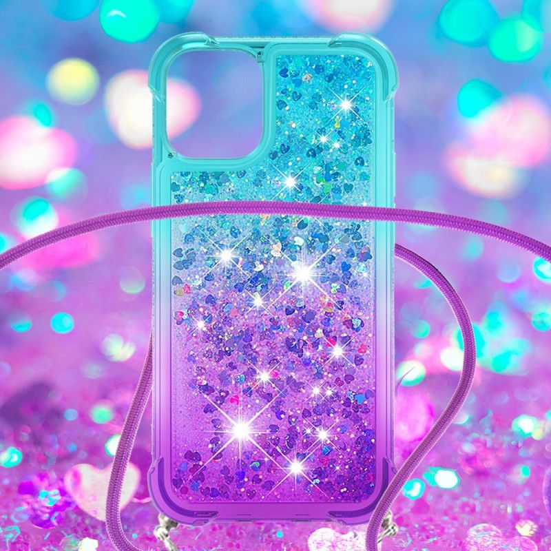 Deksel iPhone 12 Mini Rosa Silikonglitter Og Ledning Anti-fall