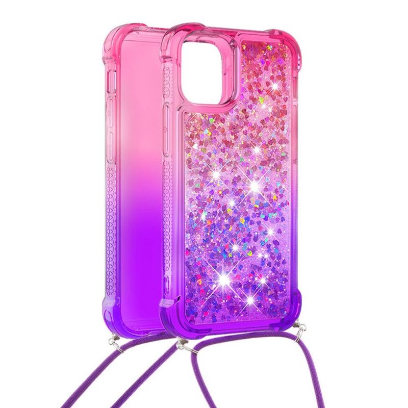 Deksel iPhone 12 Mini Rosa Silikonglitter Og Ledning Anti-fall