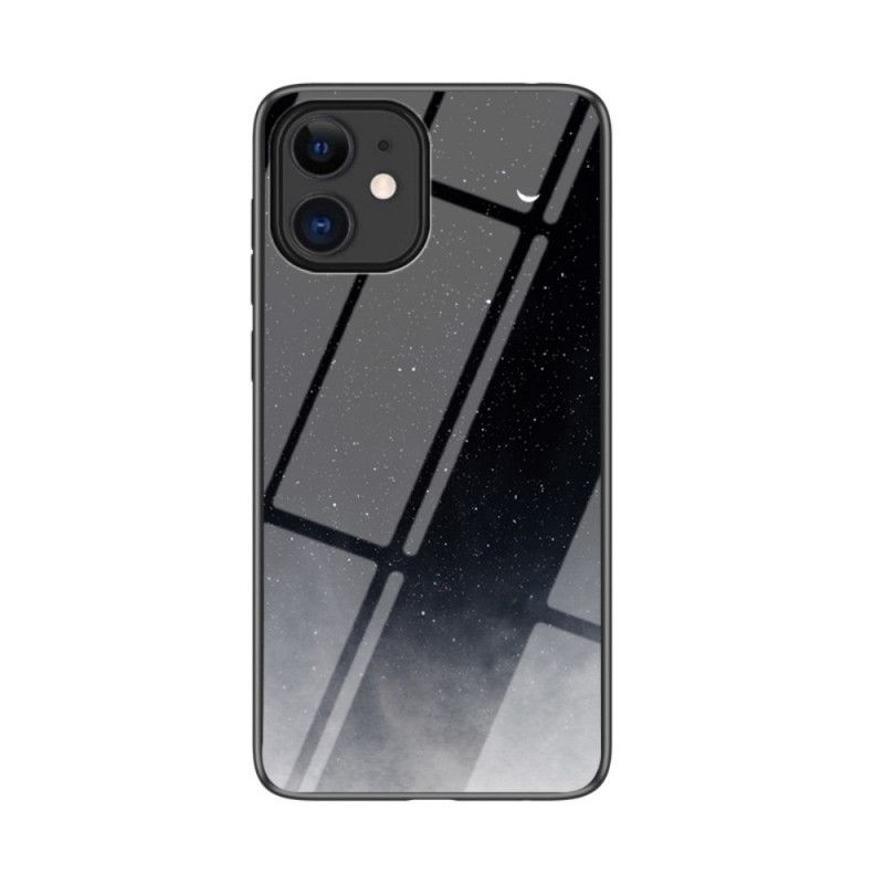 Deksel iPhone 12 Mini Svart Herdet Glass Med Stjernehimmel