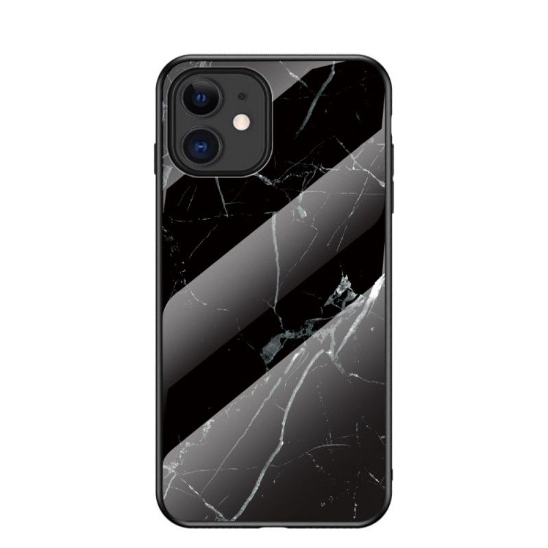 Deksel iPhone 12 Mini Svart Marmorfarger Herdet Glass Anti-fall