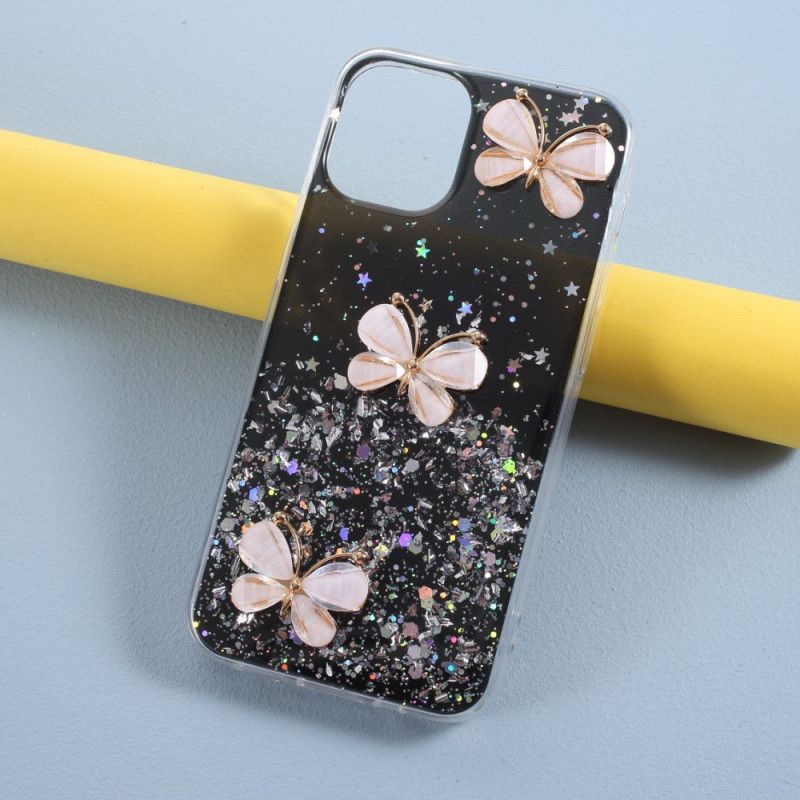 Deksel iPhone 12 Mini Svart Mobildeksel 3D Sommerfuglglitter