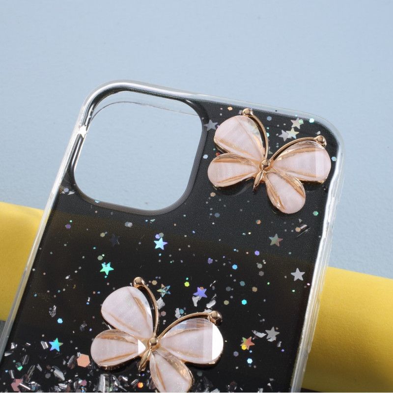 Deksel iPhone 12 Mini Svart Mobildeksel 3D Sommerfuglglitter