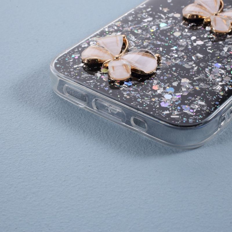 Deksel iPhone 12 Mini Svart Mobildeksel 3D Sommerfuglglitter