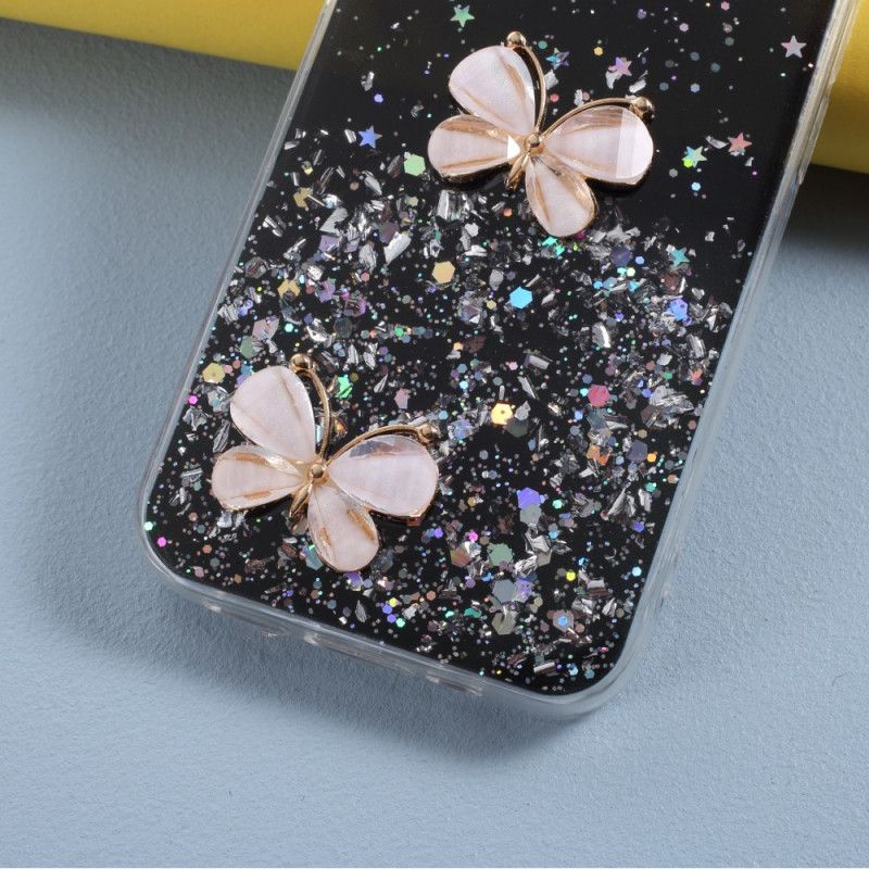 Deksel iPhone 12 Mini Svart Mobildeksel 3D Sommerfuglglitter