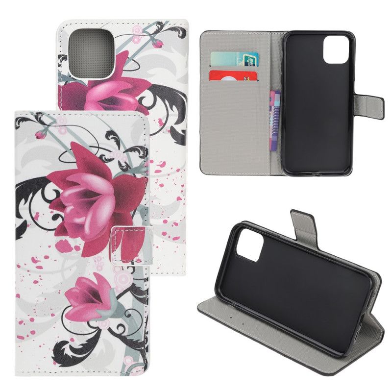 Folio Deksel for iPhone 12 Mini Magenta Tropiske Blomster