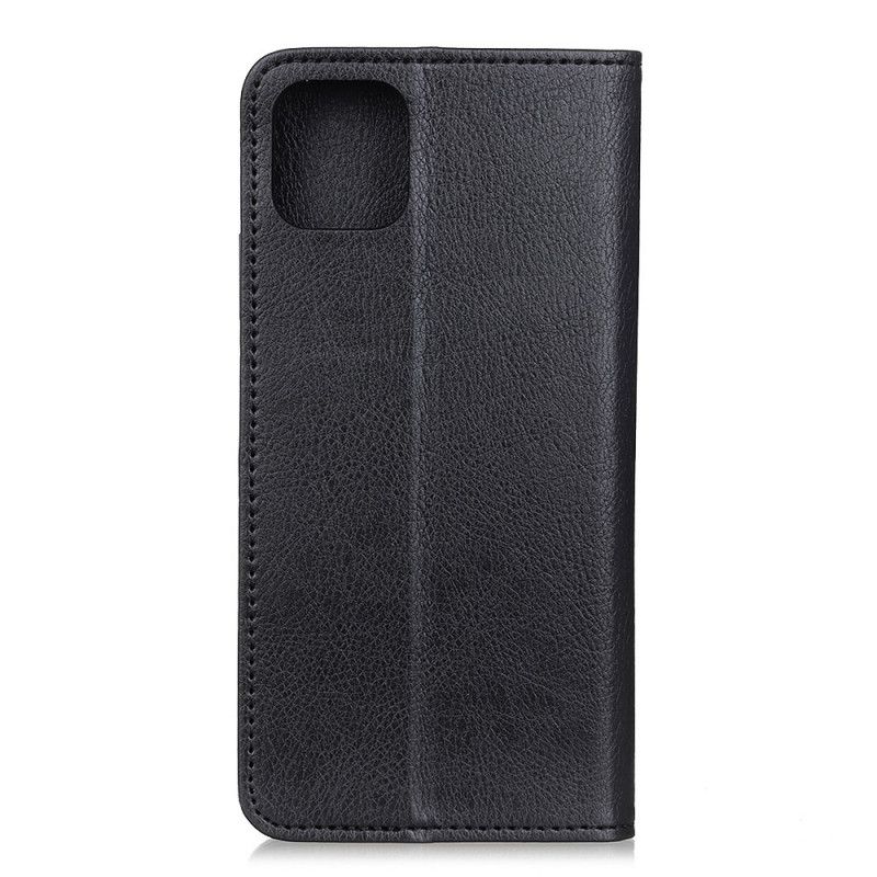 Folio Deksel iPhone 12 Mini Svart Elegant Delt Lychee-Skinn