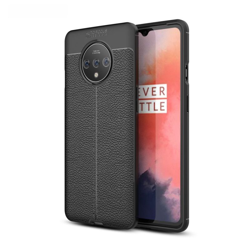 Deksel for OnePlus 7T Svart Dobbeltlinje Litchi-Effekt