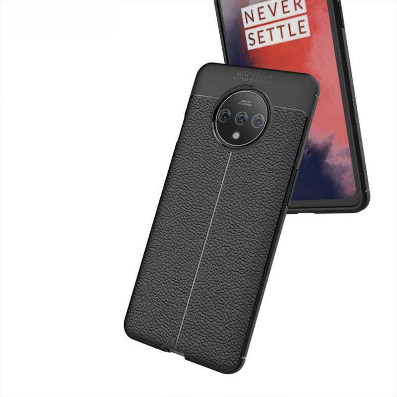 Deksel for OnePlus 7T Svart Dobbeltlinje Litchi-Effekt