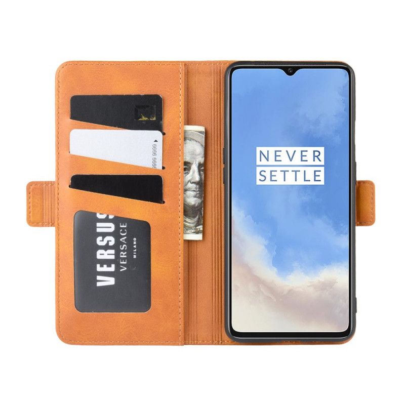 Lærdeksel Folio Deksel OnePlus 7T Svart Mobildeksel Eleganse Skinntekstur