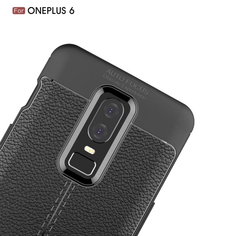 Deksel OnePlus 6 Svart Dobbeltlinjet Litchi-Læreffekt