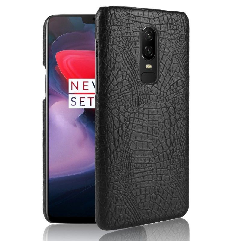 Deksel OnePlus 6 Svart Krokodillehudeffekt