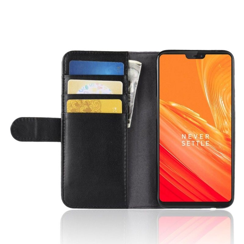 Folio Deksel OnePlus 6 Svart Ekte Lær