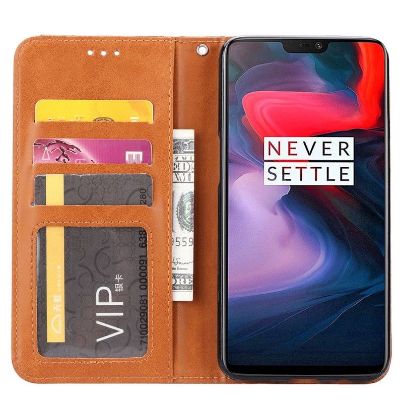 Folio Deksel OnePlus 6 Svart Kortholder I Imitert Skinn Anti-fall