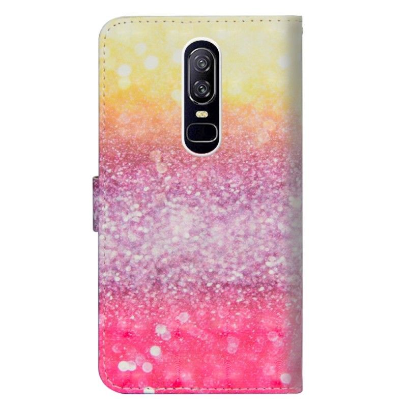 Lærdeksel Folio Deksel OnePlus 6 Mobildeksel Gradient Magenta Glitter