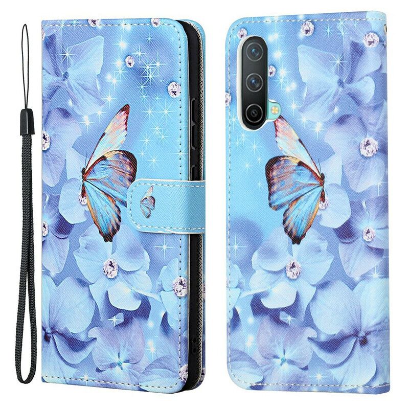 Folio Deksel Oneplus Nord Ce 5g Diamond Strappy Butterflies