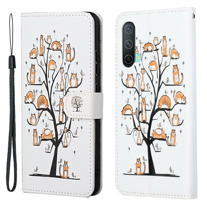 Folio Deksel Oneplus Nord Ce 5g Funky Cats Strappy Beskyttelse Deksel