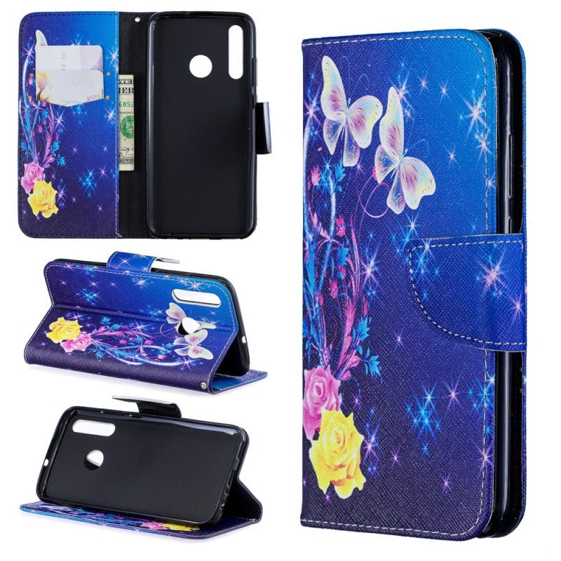 Folio Deksel for Huawei P Smart Plus 2019 Rosa Fantastiske Sommerfugler