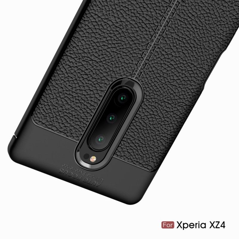 Deksel Sony Xperia 1 Svart Dobbeltlinjet Litchi-Effekt Beskyttelse