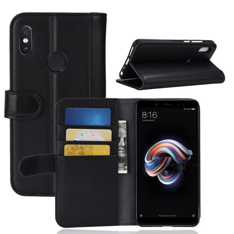 Folio Deksel Xiaomi Redmi Note 5 Svart Delt Skinn