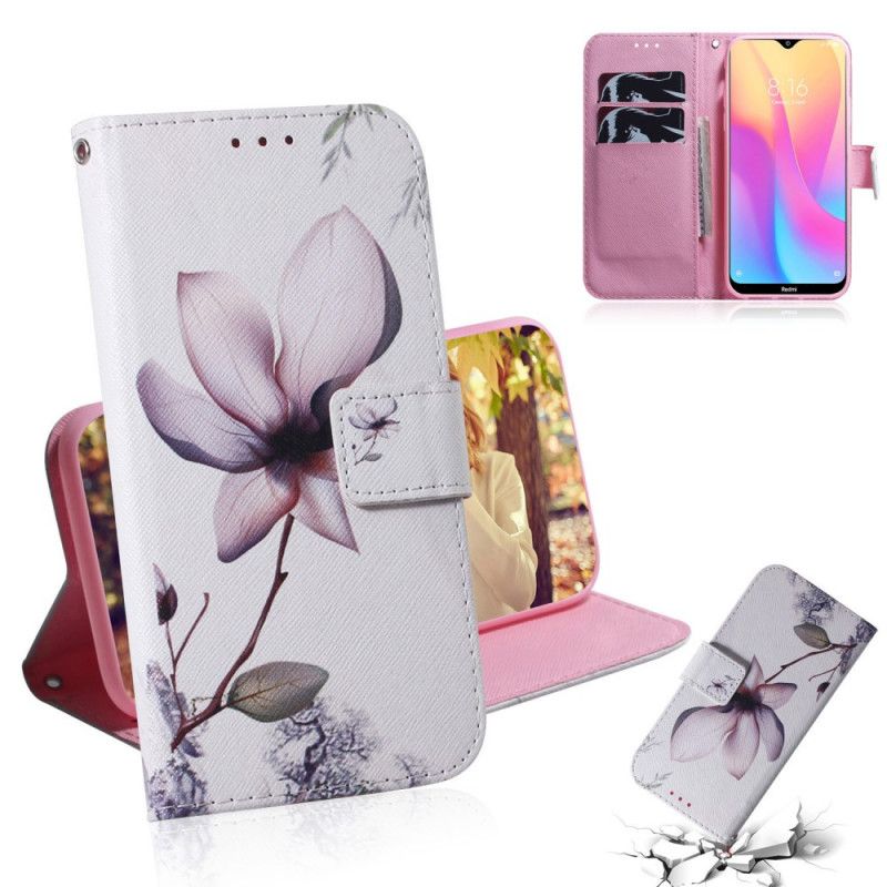 Lærdeksel Folio Deksel Xiaomi Redmi 8A Mobildeksel Gammel Roseblomst