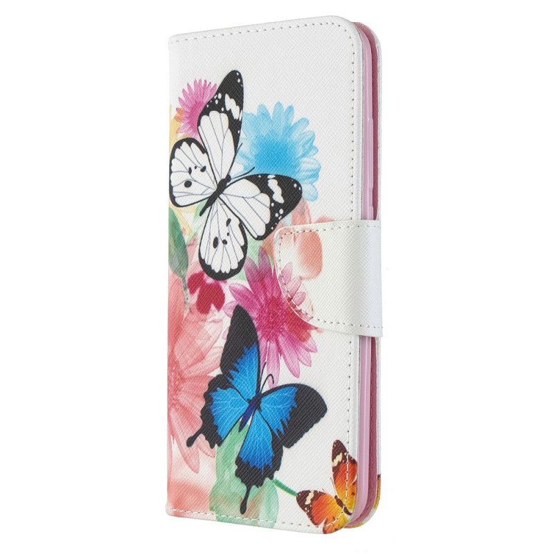 Lærdeksel Folio Deksel Xiaomi Redmi 8A Mobildeksel Malte Sommerfugler Og Blomster