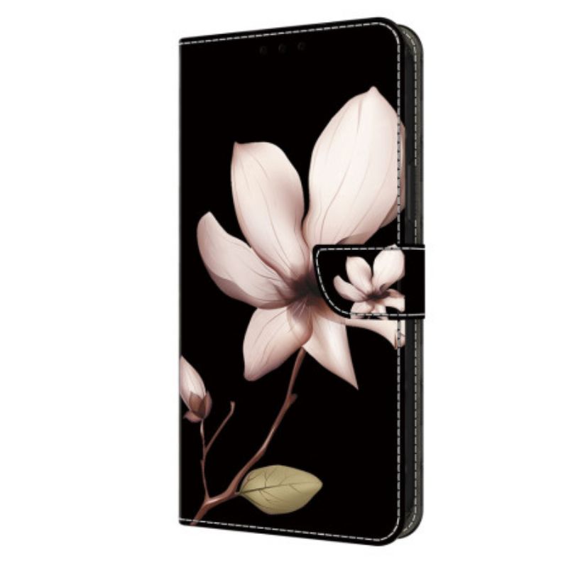 Lærdeksel Folio Deksel Google Pixel 9 Pro Xl Mobildeksel Rosa Blomst På Svart Bakgrunn