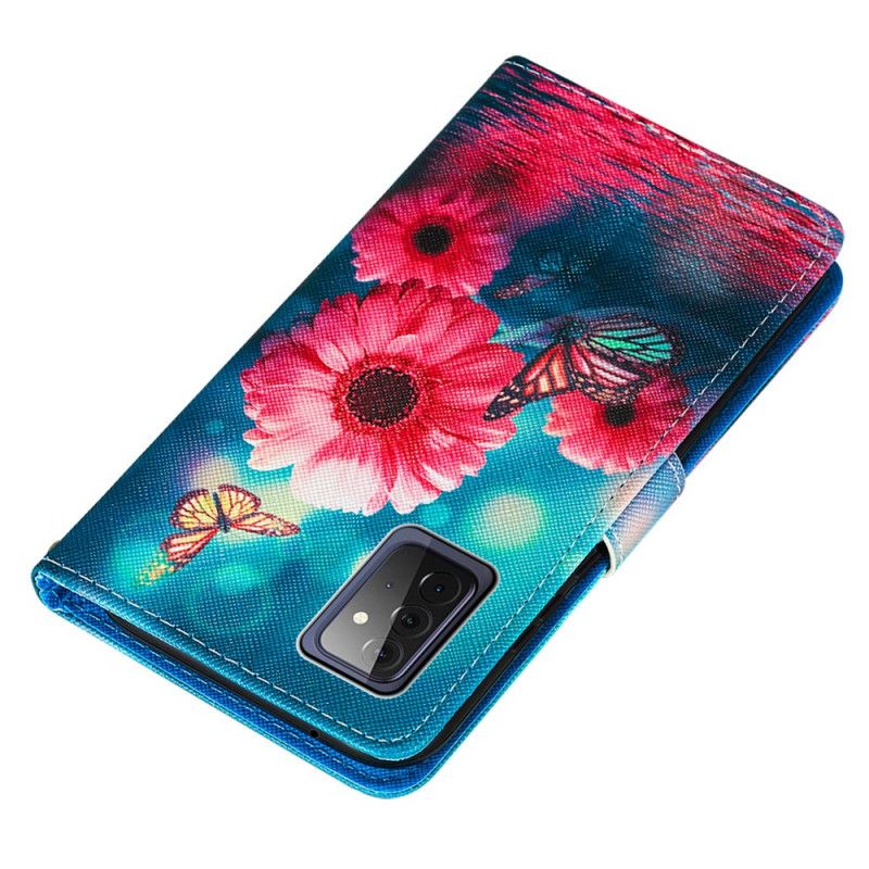 Folio Deksel Samsung Galaxy A72 4G / A72 5G Blomster Og Sommerfugler