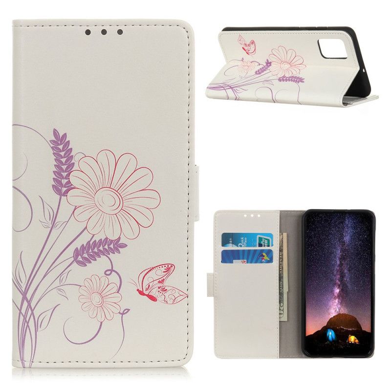 Lærdeksel Folio Deksel Samsung Galaxy A72 4G / A72 5G Tegning Av Sommerfugler Og Blomster