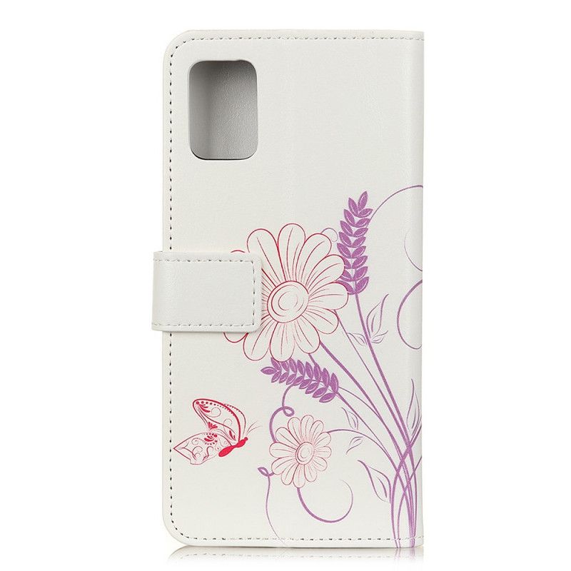 Lærdeksel Folio Deksel Samsung Galaxy A72 4G / A72 5G Tegning Av Sommerfugler Og Blomster