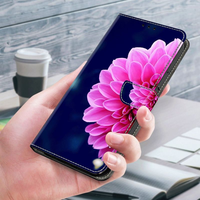 Folio Deksel Til Xiaomi 14 Pro Rosa Blomst På Blå Bakgrunn