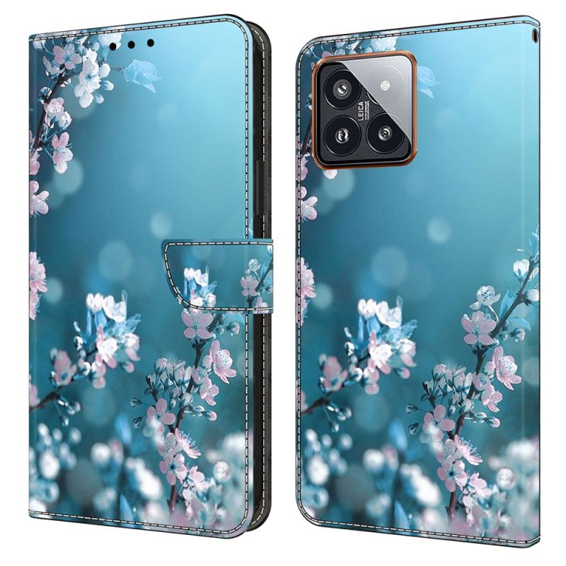 Folio Deksel Xiaomi 14 Pro Plommeblomstrer