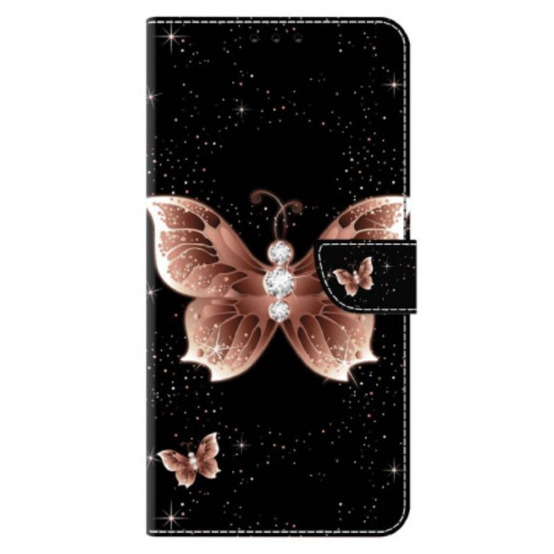 Folio Deksel Xiaomi 14 Pro Rosa Diamant Sommerfugl Beskyttelse Deksel