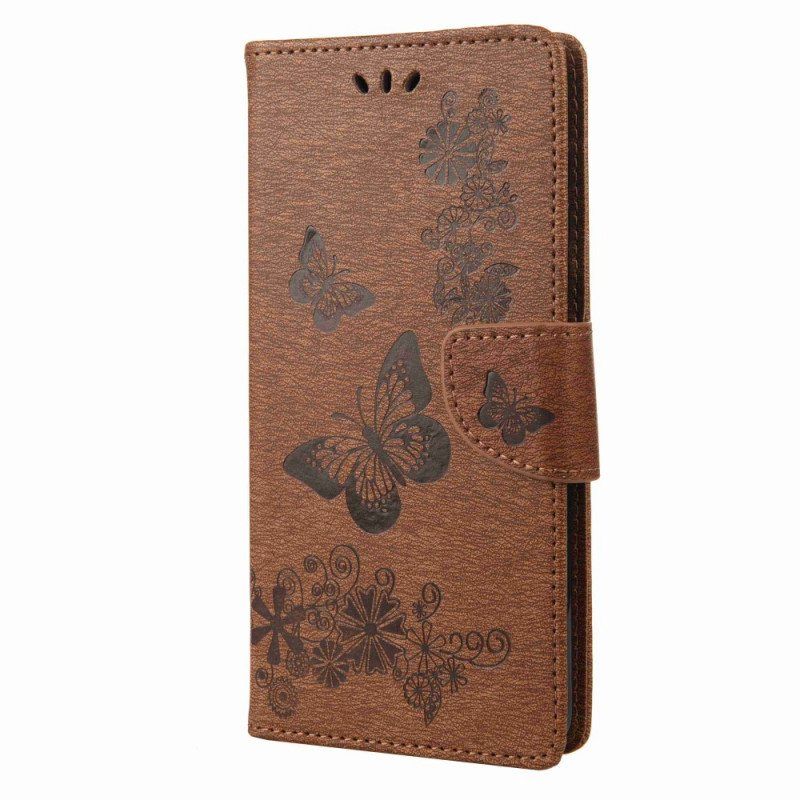 Folio Deksel Til Samsung Galaxy M53 5G Med Kjede Strappy Butterflies Design