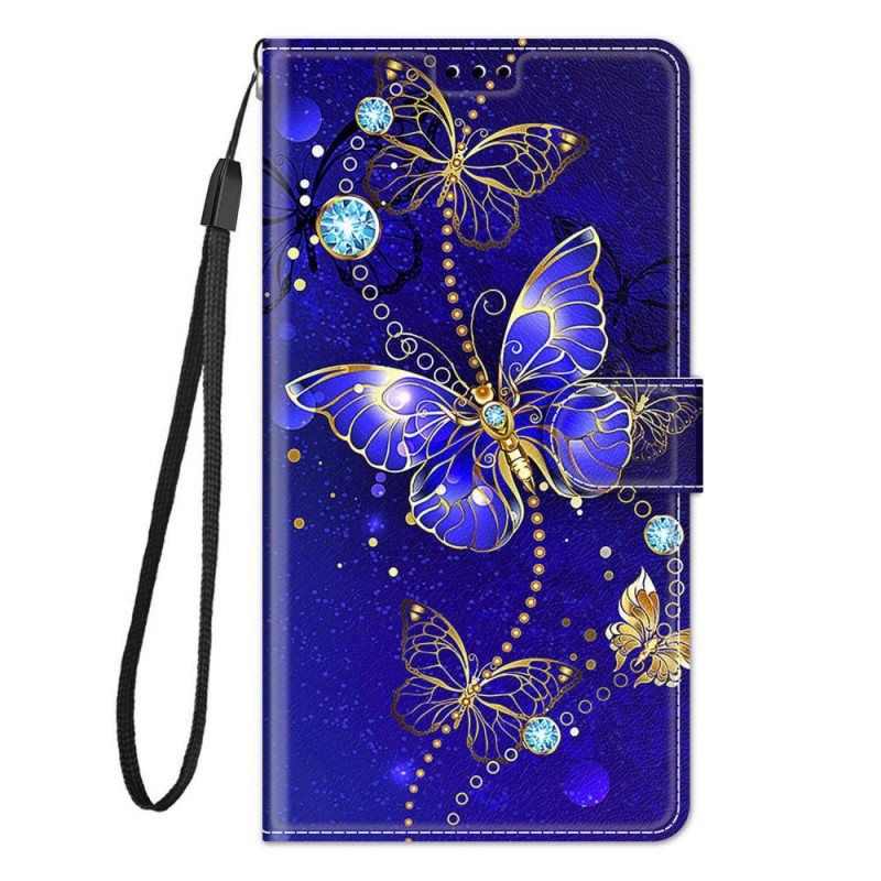 Lærdeksel Til Samsung Galaxy M53 5G Med Kjede Strap Butterflies Fan