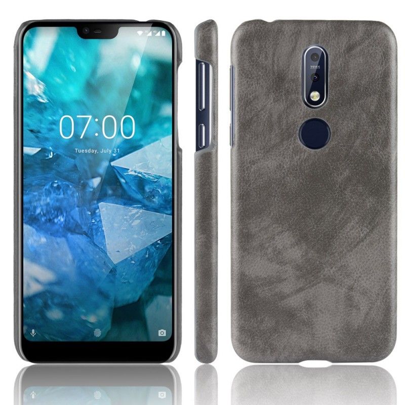 Deksel for Nokia 7.1 Brun Litchi-Skinneffekt