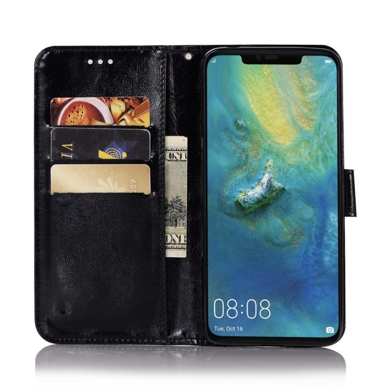 Folio Deksel for Huawei Mate 20 Pro Svart Vintage Skinneffekt Med Stropp