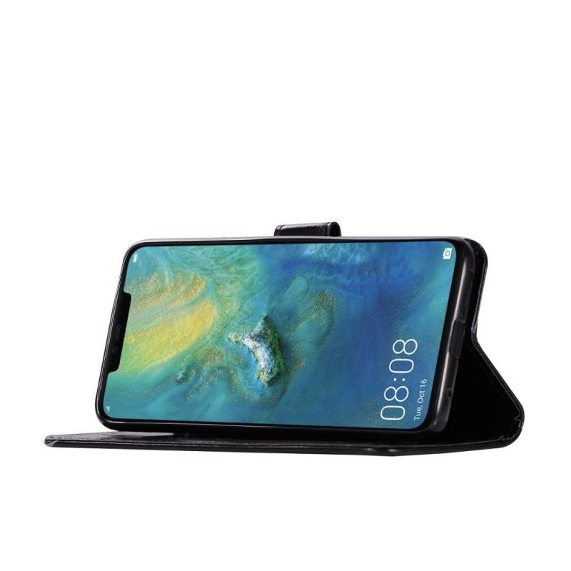 Folio Deksel for Huawei Mate 20 Pro Svart Vintage Skinneffekt Med Stropp