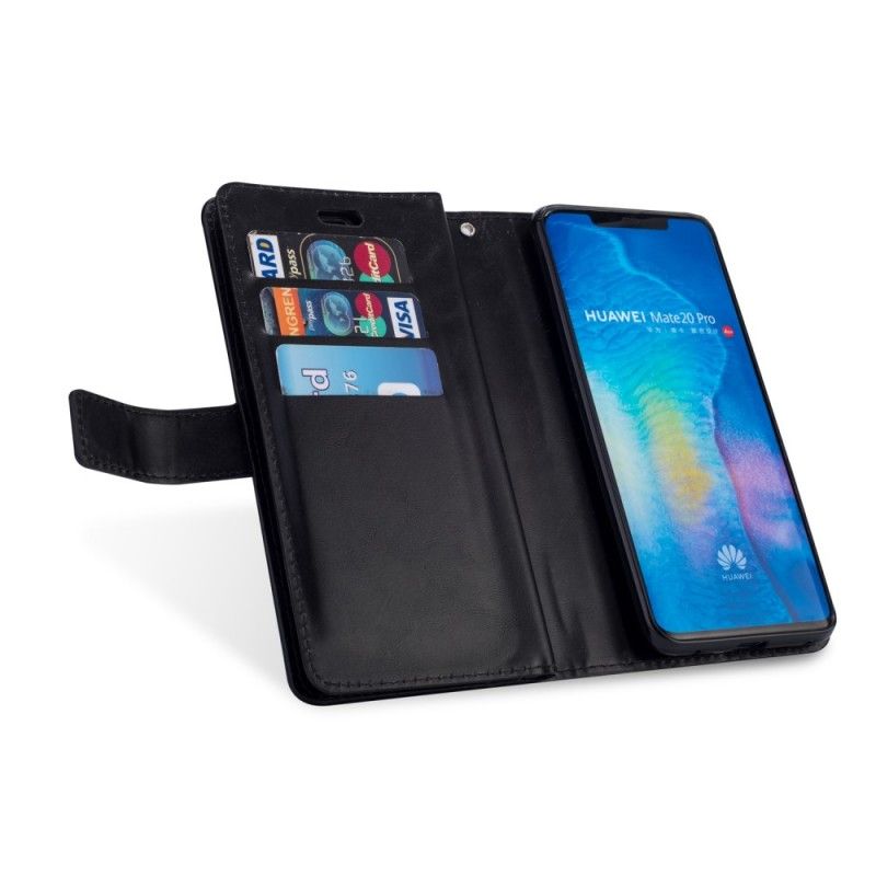 Folio Deksel Huawei Mate 20 Pro Svart Pengepung Med Stropp