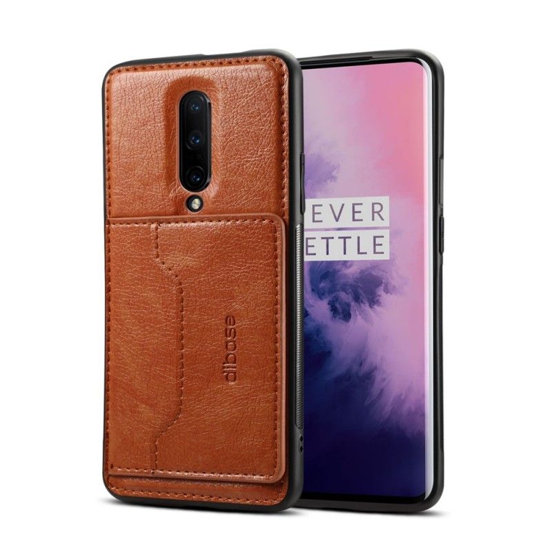 Deksel OnePlus 7 Pro Brun Mobildeksel Kortholderstøtte I Imitert Lær