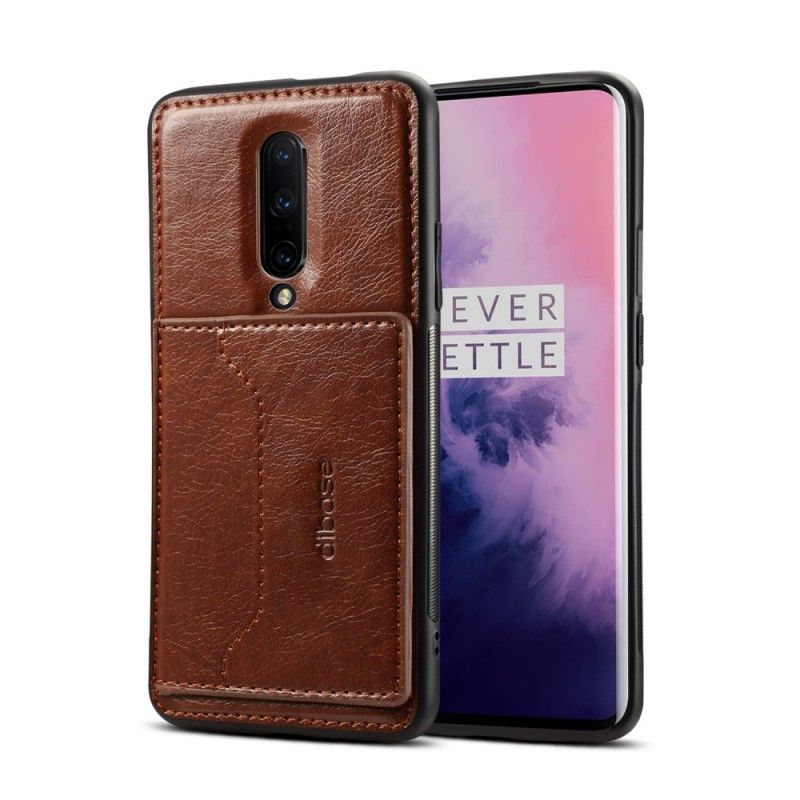 Deksel OnePlus 7 Pro Brun Mobildeksel Kortholderstøtte I Imitert Lær