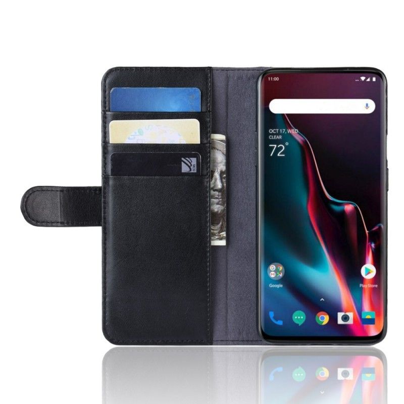 Folio Deksel OnePlus 7 Pro Svart Delt Skinn