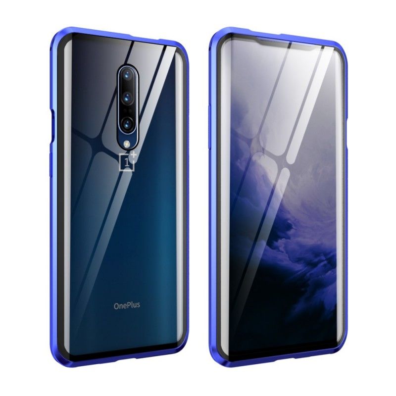 Folio Deksel OnePlus 7 Pro Svart Herdet Glass Og Metallkanter