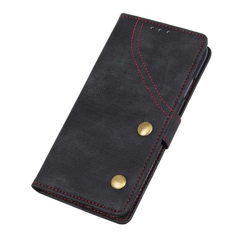 Folio Deksel OnePlus 7 Pro Svart Jeans-Knapper Anti-fall