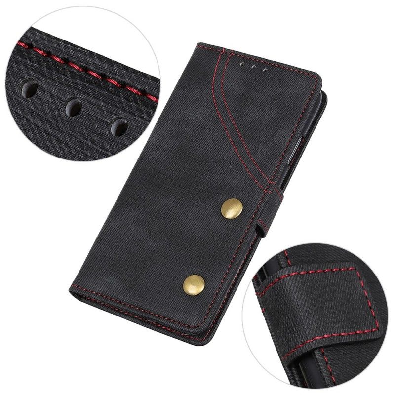 Folio Deksel OnePlus 7 Pro Svart Jeans-Knapper Anti-fall