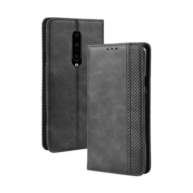 Folio Deksel OnePlus 7 Pro Svart Stilisert Vintage Skinneffekt