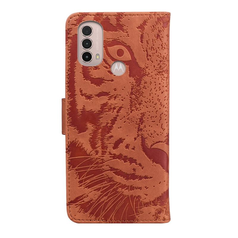 Folio Deksel Moto E20 / E30 / E40 Tiger Face Print