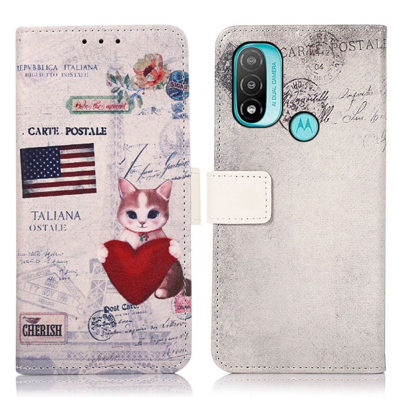 Folio Deksel Moto E20 / E30 / E40 Traveler Cat